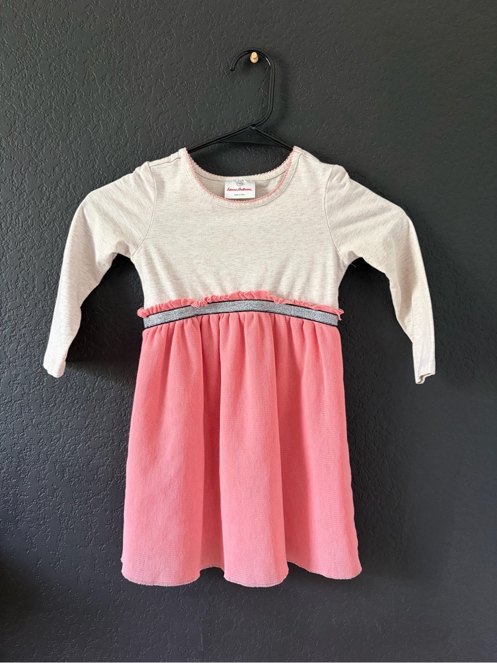 Hanna Andersson Cream Top Pink Skirt Long-Sleeve Girls Dress 3T